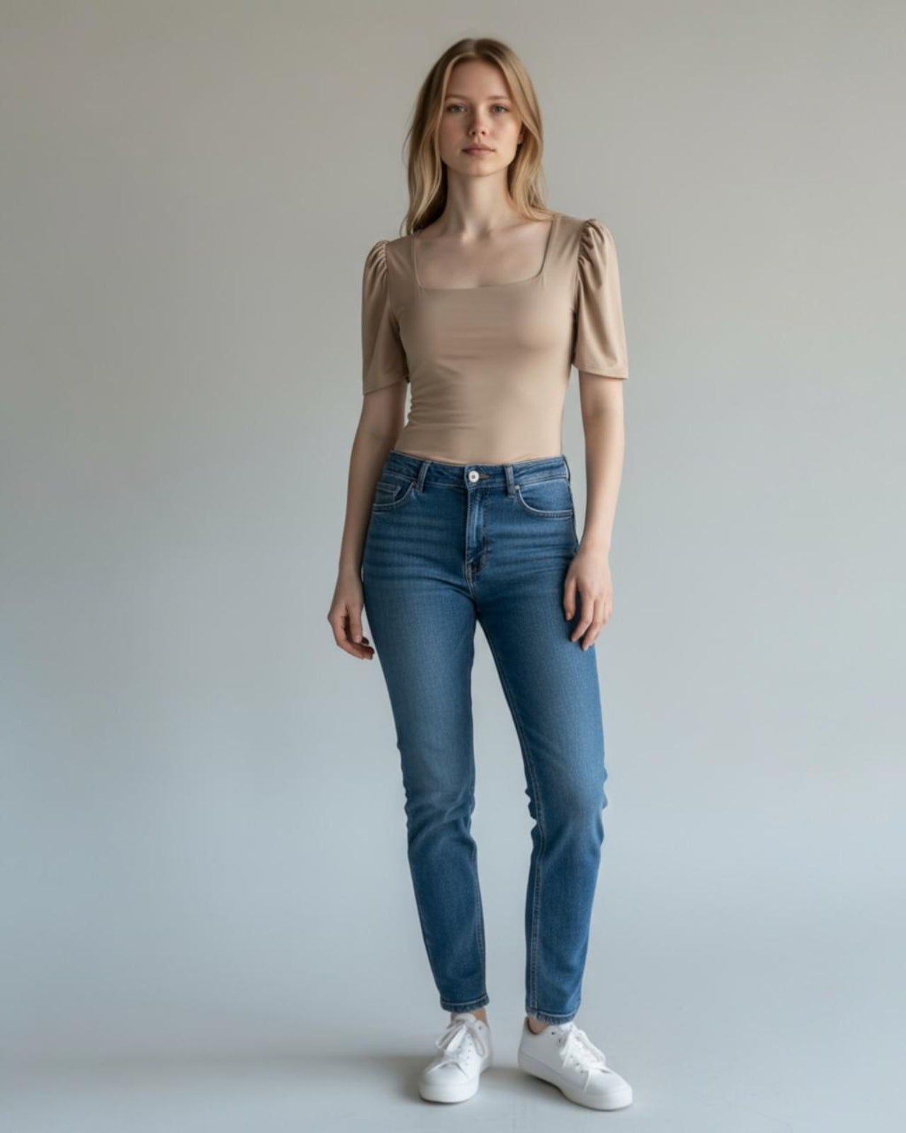 Body para Mujer Beige Manga Corta con escote Cuadrado - queensboutique.net